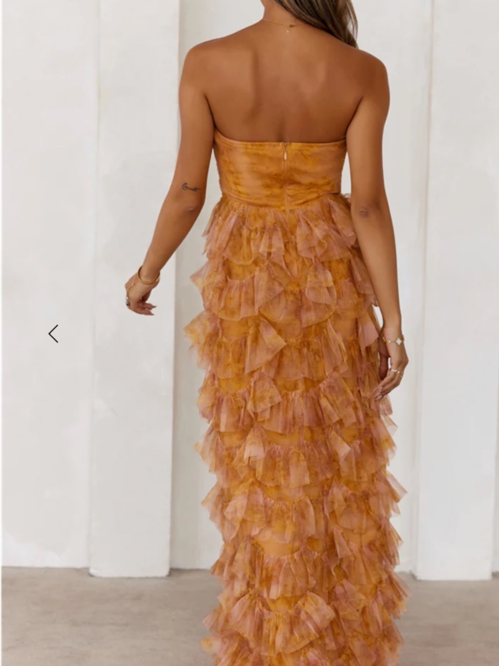 Hello Molly Strapless Ruffle Gown in Mustard Orange - Picture 5 of 6